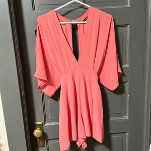 Bubblegum Pink Coral V-Cut Romper with Tie Back